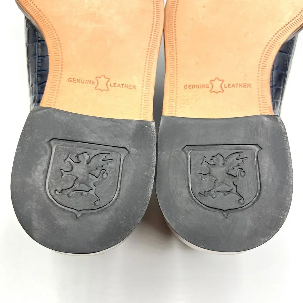 Stacy Adams Mens‎ Raimondo Blue Leather Croc Cap Toe Oxfords Dress Shoes